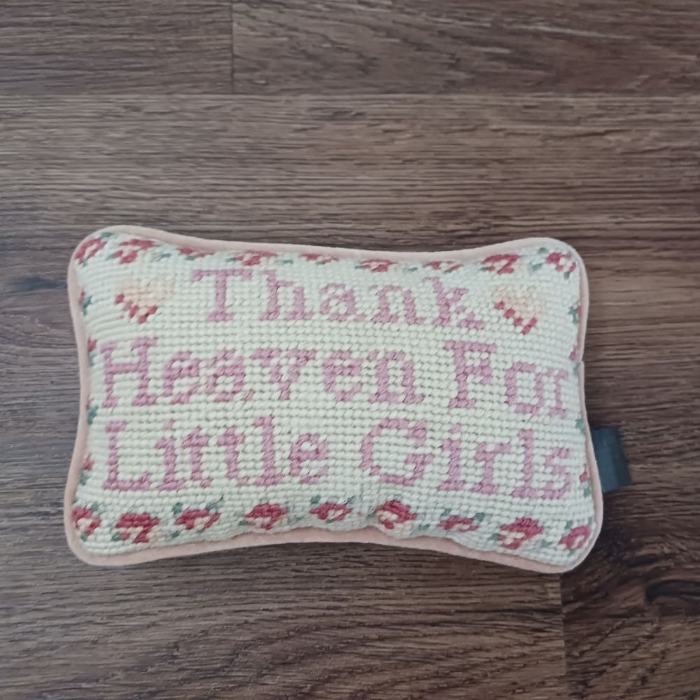 Ganz Needlepoint Pillow Thank Heaven For Little Girls Pink Alexandra Tozer
